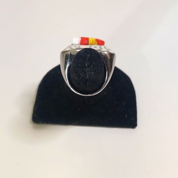 Raised Glass Heart Enamel Metal Statement Ring - Picture 6 of 10